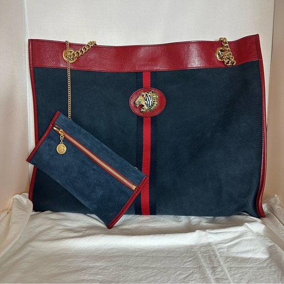 NEW WITH GUCCI DUSTBAG AND CARDS Gucci Rajah Suede Large Tote Bag in Blue - Picture 3 of 16